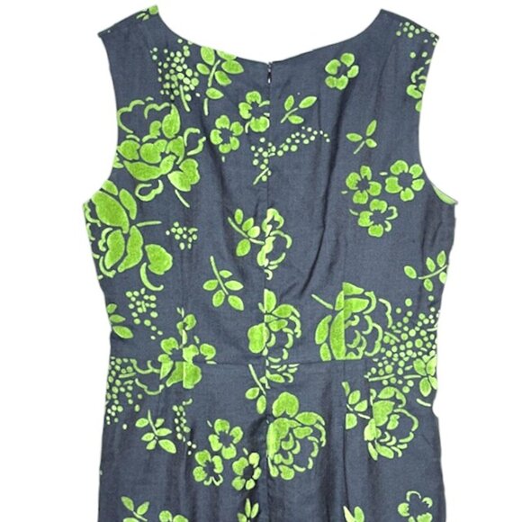 Anni Kuan Sleeveless Belted Floral Sheath Fair Labor - Black/Green - 10 - Picture 6 of 9
